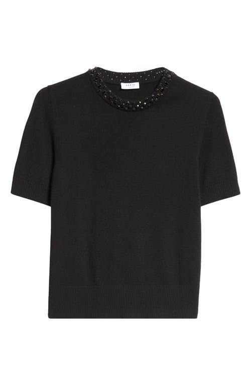 Shop Akris Punto Jeweled Crewneck Short Sleeve Cashwool® Sweater In Black