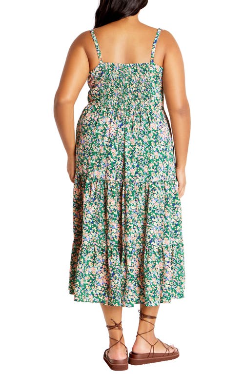 Shop City Chic Ditsy Floral Midi Sundress In Green Fields