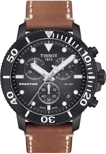 Tissot Seastar Leather Strap Chronograph Diving Watch 45.5mm