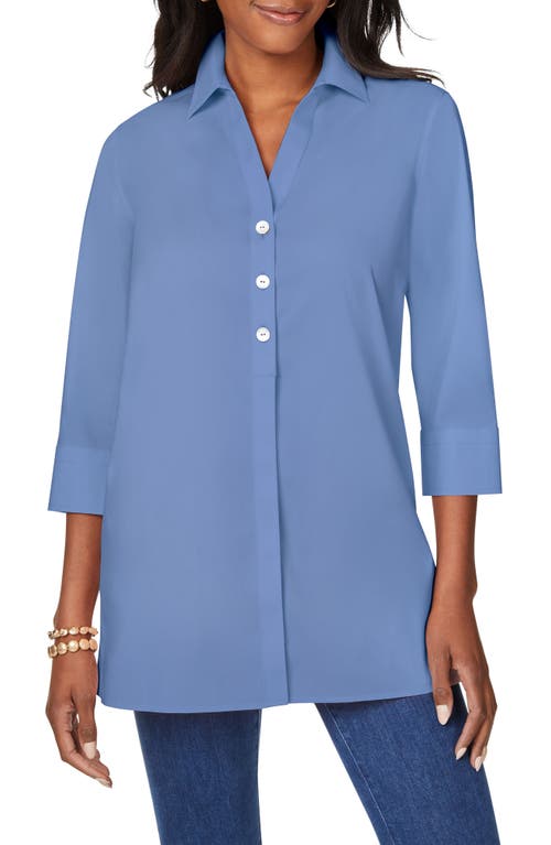 Foxcroft Pamela Stretch Button-Up Tunic in Blue Denim