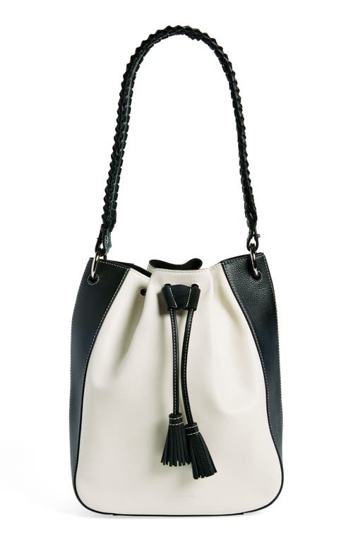 Large Collagerie Bolo Colorblock Leather Bucket Bag in Black/Off White/Green