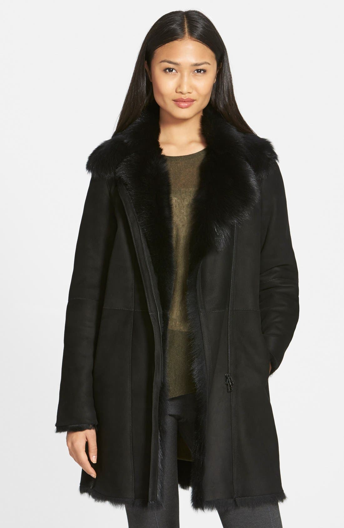 HiSO Asymmetrical Zip Genuine Toscana Shearling Coat Nordstrom