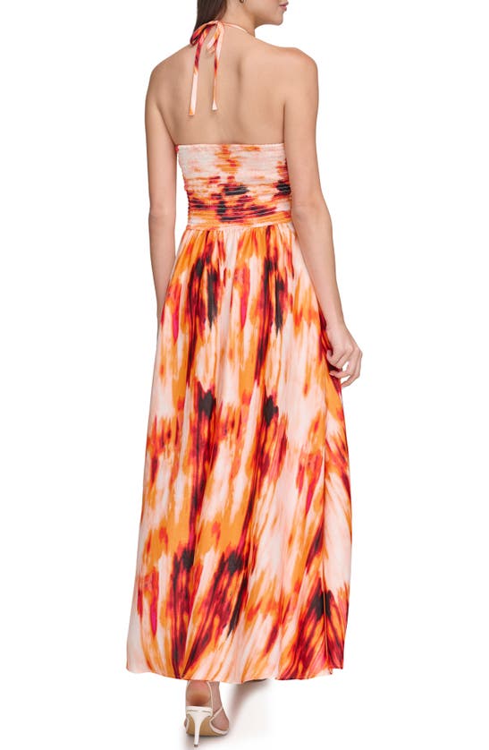 Shop Dkny Tie Dye Halter Neck Satin Maxi Dress In Orange Blossom Multi