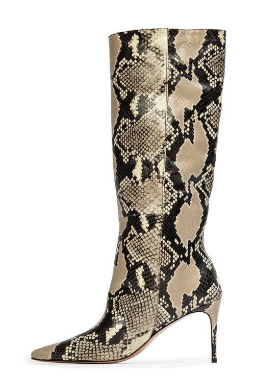 Black Suede Studio Friday 80 Pointed Toe Knee High Boot In Peyote Snake