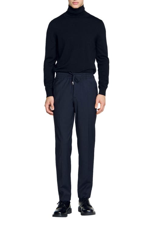 Shop Sandro Elasticated Straight-leg Trousers In Navy Blue