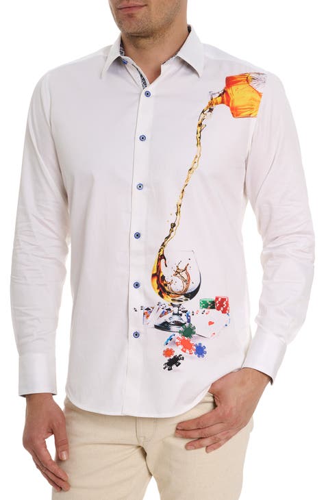 All-In Classic Fit Poker Pour Print Cotton Button-Up Shirt