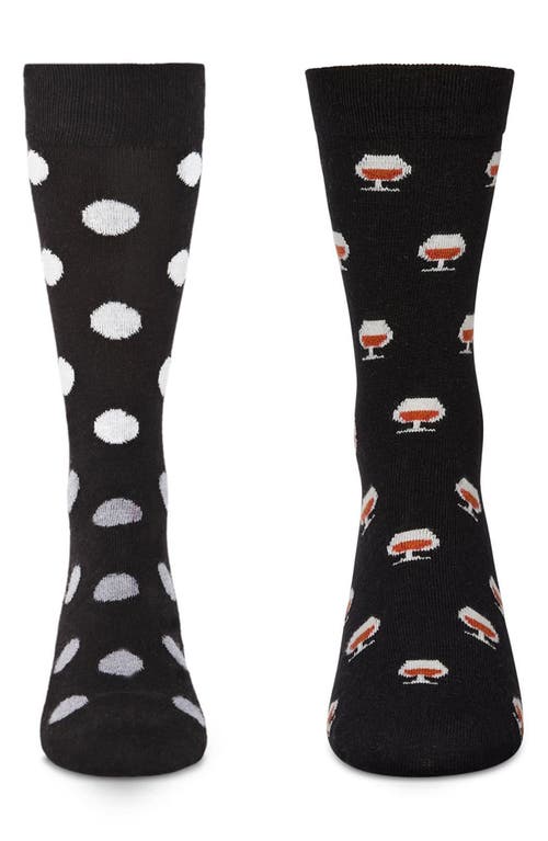 Memoi Assorted 2-pack Crew Socks In Black-black