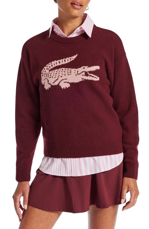 Shop Lacoste Big Croc Cashmere & Wool Crewneck Sweater In Zinfandel/candy