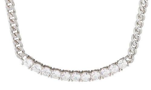 Shop Cz By Kenneth Jay Lane Cz Curved Bar Pendant Necklace In Clear/silver