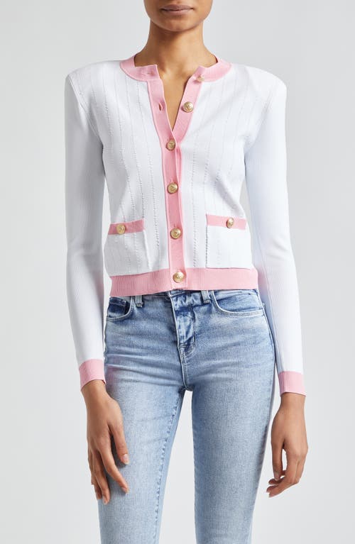 Shop L Agence L'agence Leon Button Cardigan In White/cotton Candy