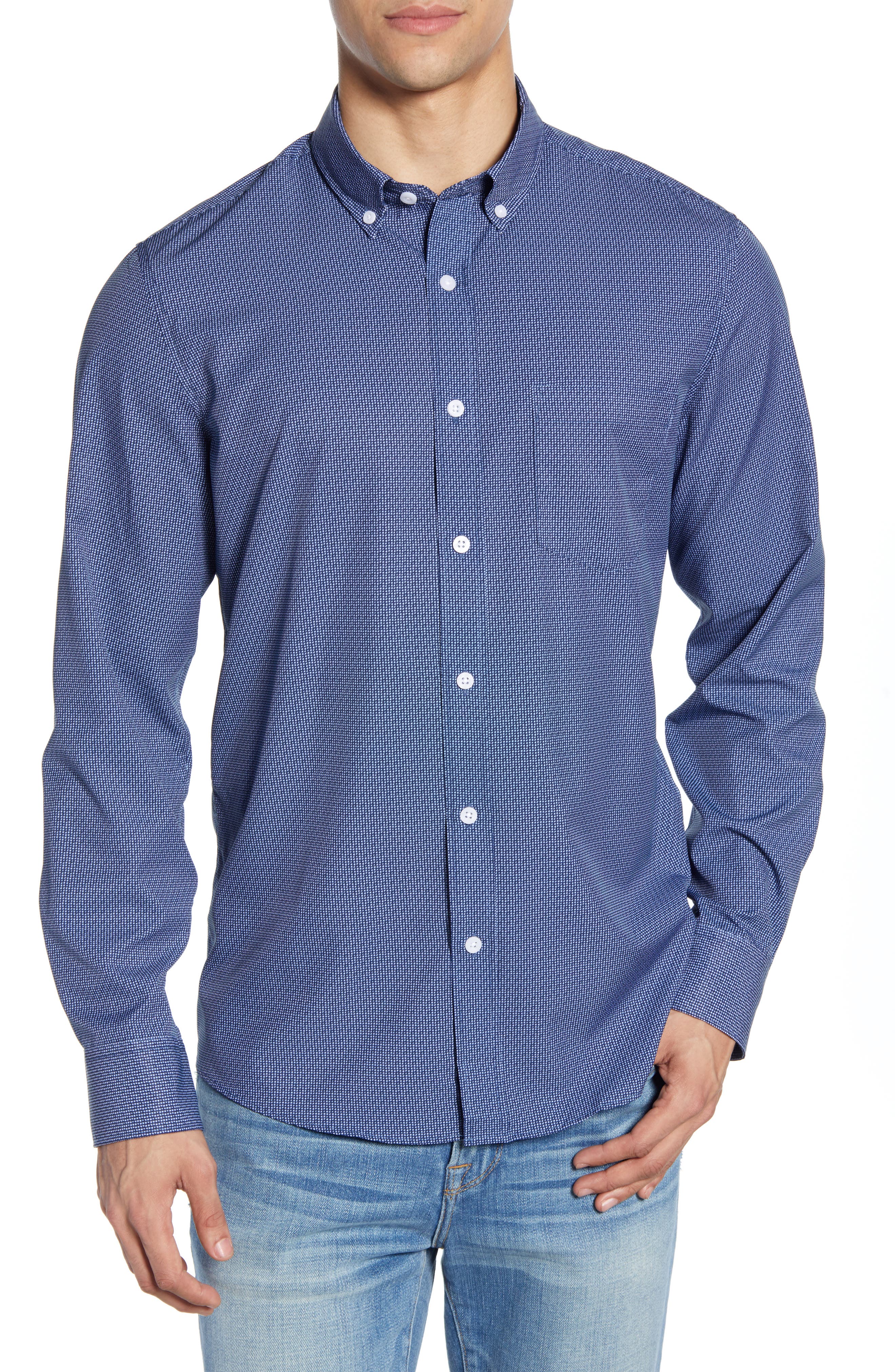 Nordstrom Shop Tech-Smart Regular Fit Dot Sport Shirt, Blue