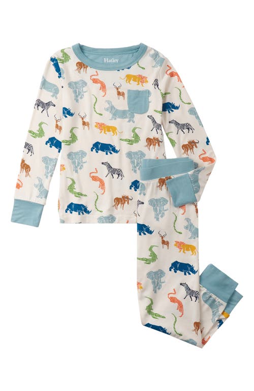 Hatley Kids' Wild Animal Print Fitted Two-piece Pajamas In Multi