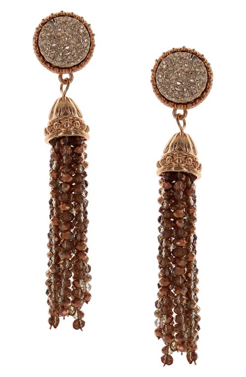 Olivia Welles Ava Beaded Tassel Drop Earrings In Antique Gold/pink