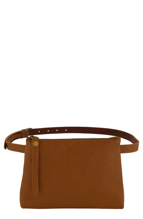 Zip Top Leather Belt Bag in Tan