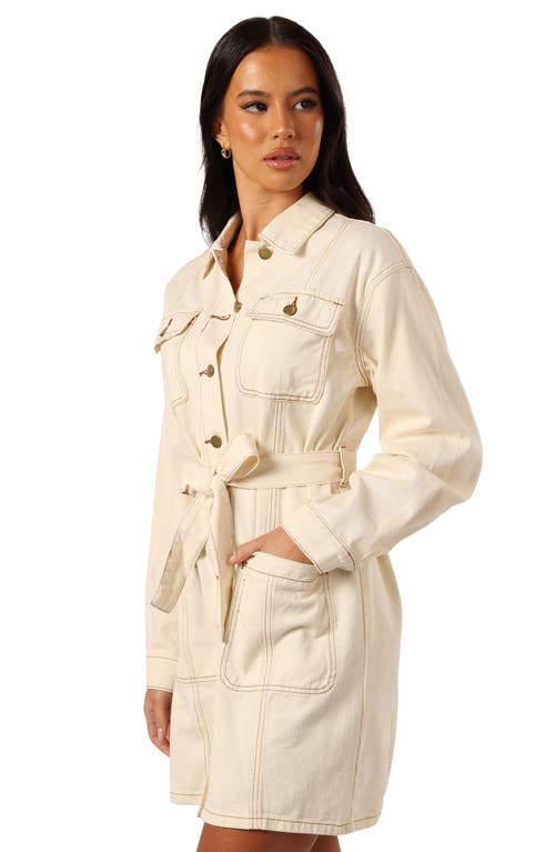 Petal And Pup Petal & Pup Otto Long Sleeve Denim Mini Shirtdress In Brown