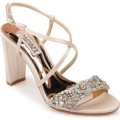 Badgley Mischka Carolyn Crystal Embellished Sandal, Beige