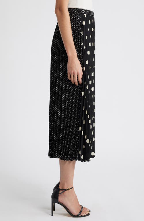 Shop Anne Klein Blocked Polka Dot Pleated Midi Skirt In Anne Black/anne White