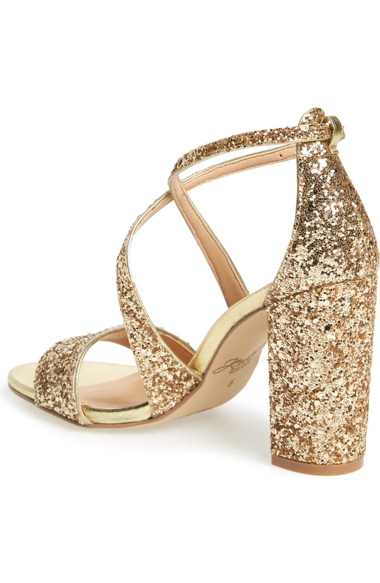 Jewel Badgley Mischka Cook Block Heel Glitter Sandal, Alternate, color, Gold Leather