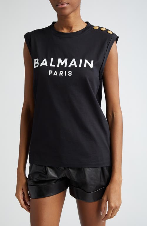 Shop Balmain Cotton Logo Graphic Tank In Black/white