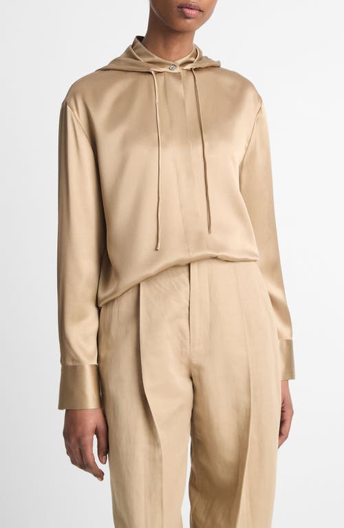 Shop Vince Hooded Silk Button-up Shirt In Rye