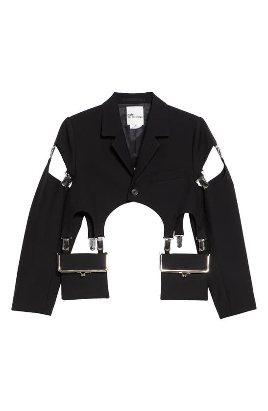 Shop Noir Kei Ninomiya Cutout Wool & Mohair Doeskin Crop Blazer In Black