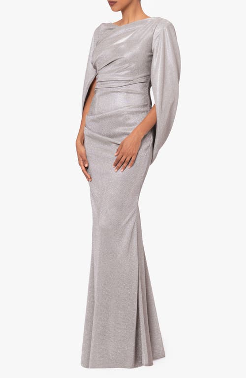 Shop Betsy & Adam Drape Metallic Gown In Taupe/silver