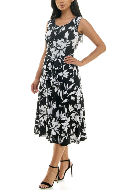 Shop Nina Leonard Crewneck Sleeveless Midi Dress In Black/ivory Combo