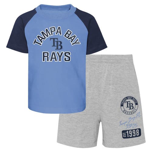 Outerstuff Infant Light Blue/Heather Gray Tampa Bay Rays Ground Out Baller Raglan T-Shirt and Shorts Set