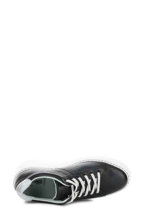 Shop Fly London Delf Platform Wedge Sneaker In 014 Black/silver Vel