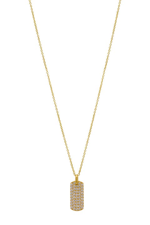 14K Gold Plated Pavé Crystal Dog Tag Pendant Necklace