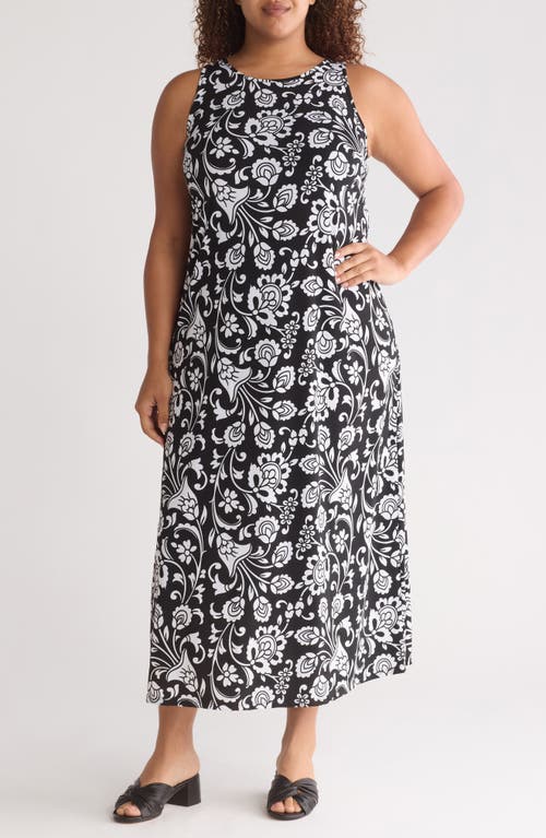 Vince Camuto Floral Print Sleeveless Maxi Sundress Rich Black at Nordstrom,