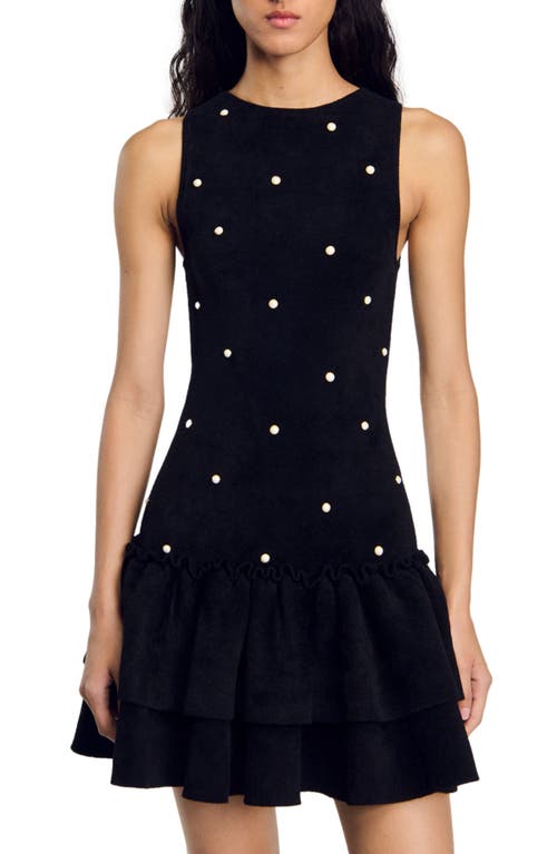 Shop Sandro Velvet Knit Dress In Black