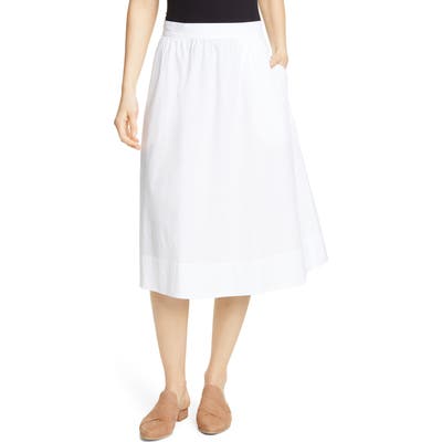 Eileen Fisher Gathered Organic Stretch Cotton Midi Skirt, White
