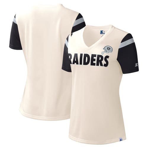 Women's Starter White Las Vegas Raiders Kick Start V-Neck T-Shirt in Cream