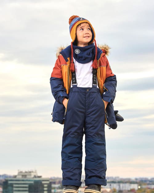 Shop Deux Par Deux Boy's Two Piece Snowsuit Colorblock Burnt Orange, Brown And Navy In Dress Blue