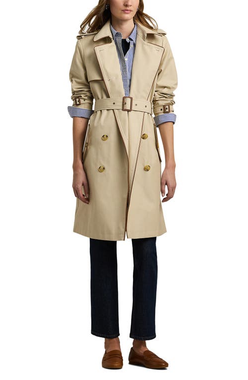 Shop Lauren Ralph Lauren Belted Water Resistant Double Breasted Trench Coat In Explorer Sand