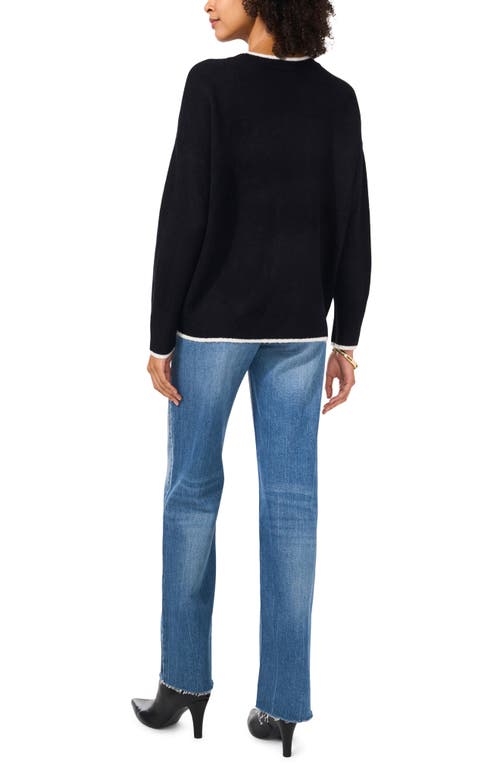 Vince Camuto Tipped Crewneck Sweater In Rich Black
