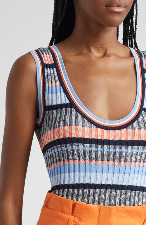 Shop Veronica Beard Sandra Stripe Rib Sweater Tank In Blue Multi