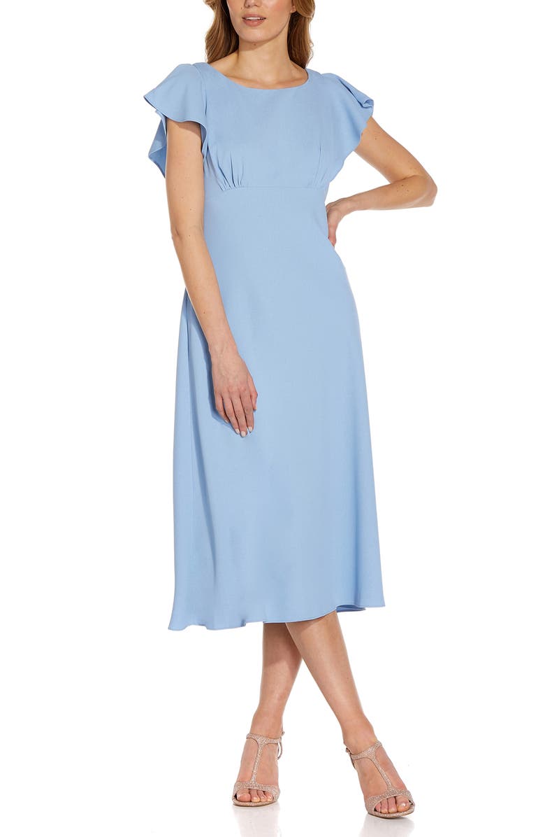 Adrianna Papell Flutter Sleeve Divine Crepe Midi Dress, Main, color, 