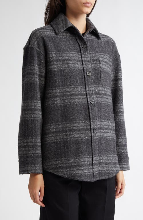 Shop Johnstons Of Elgin Oversize Donegal Cashmere & Wool Button-up Shirt In Grey/charcoal Check