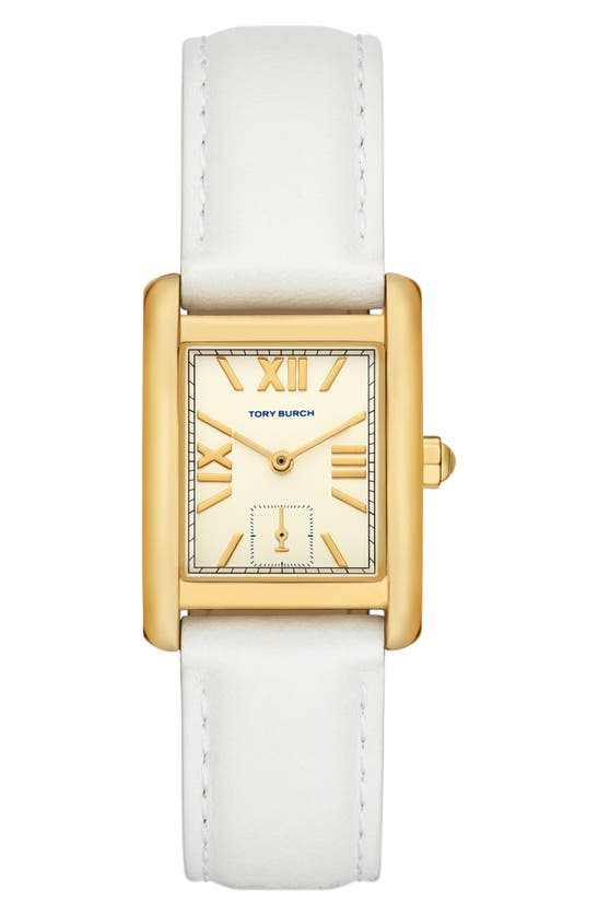 Tory Burch The Eleanor Leather Strap Watch, 25mm X 34mm In Ivory