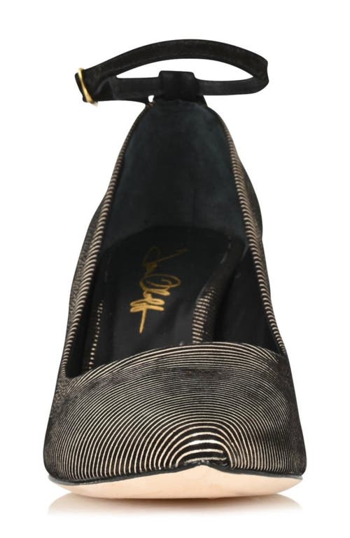 Joan Oloff Destiny Ankle Strap Pump In Striped Gold/black Suede
