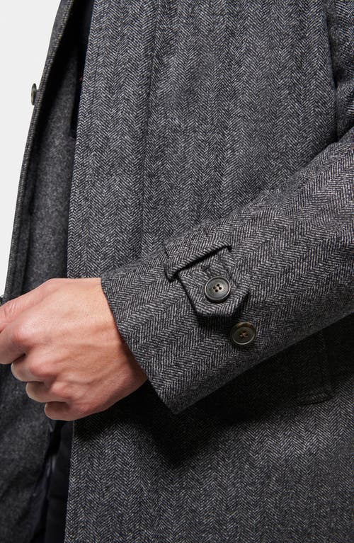Norwegian Wool Herringbone Waterproof Wool Blend Down Coat In Grey Black Herringbone