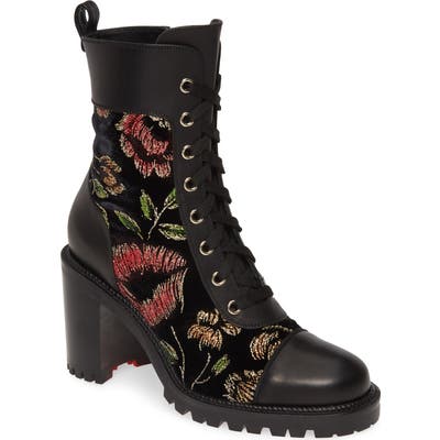 Christian Louboutin Metallic Floral Lace-Up Boot, Black