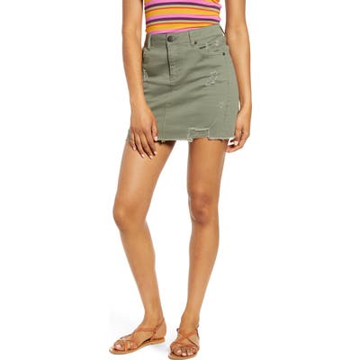 1822 Denim Distressed Denim Miniskirt, Green