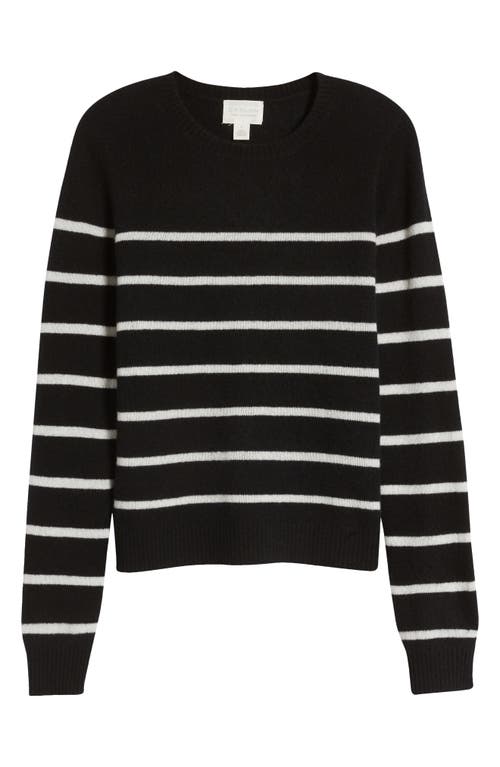 Caslonr Caslon(r) Cashmere Crewneck Sweater In Black- Ivory Stacy Stripe