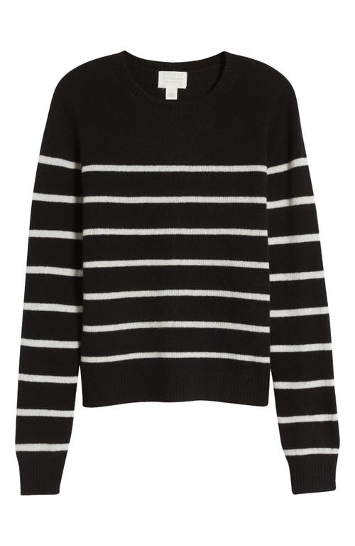 Shop Caslonr Caslon(r) Cashmere Crewneck Sweater In Black- Ivory Stacy Stripe