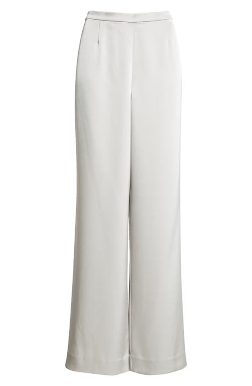 St John Satin Crepe Wide-leg Trouser Pants With Button Detail In Platinum