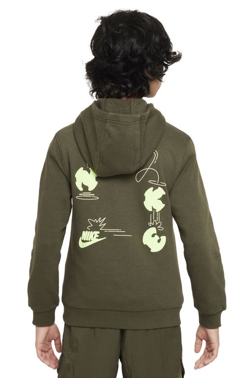 Shop Nike Kids' Sportswear Club Fleece Hoodie In Cargo Khaki/lime Blast