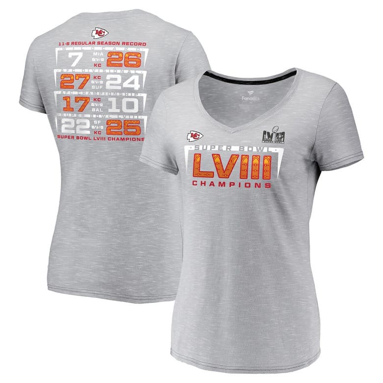 Shop Fanatics Branded  Gray Kansas City Chiefs Super Bowl Lviii Champions Counting Points V-neck T-shirt
